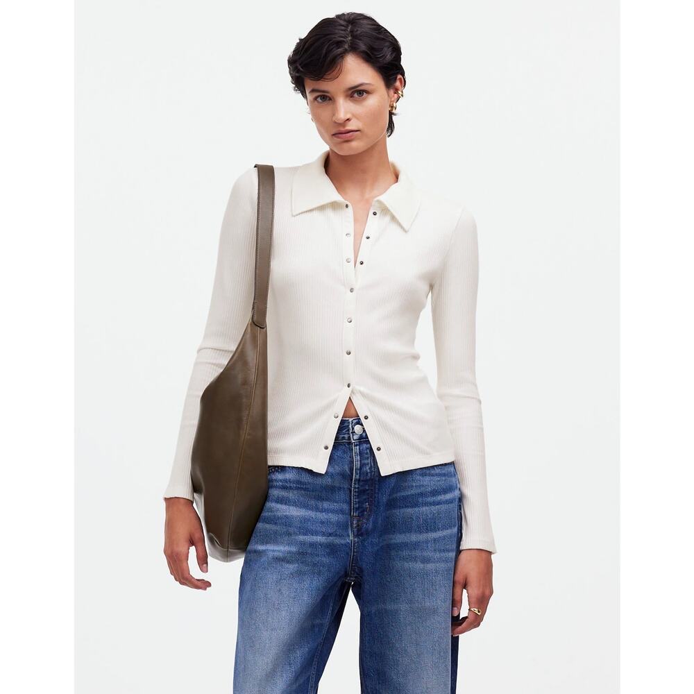 Madewell Snap-Front Cardigan Top Winter White Small NS585 Casual Office Preppy